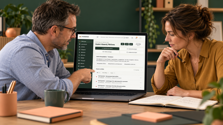 Illustrative Arbeit mit MANDREO; fiktive Personen und Testdaten