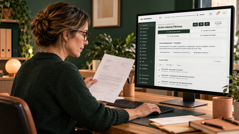 Illustrative Arbeit mit MANDREO; fiktive Personen und Testdaten
